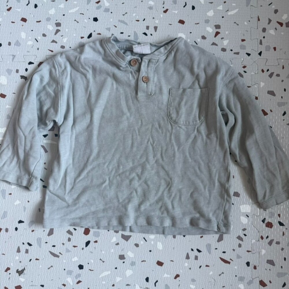 Zara Long Sleeve T Shirt Very Light Blue /Grey